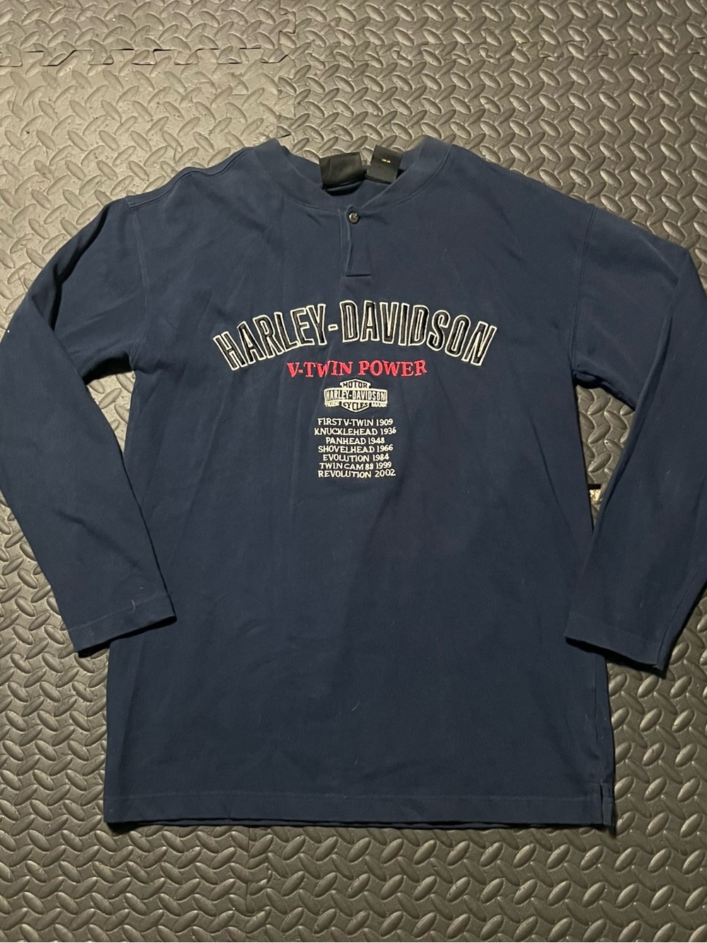 Vintage Harley-Davidson Navy Long Sleeve Shirt with Red and White Logo
